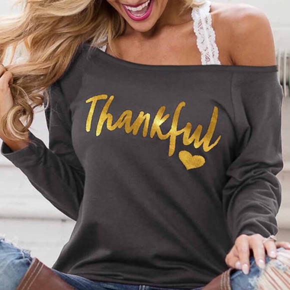 Thankful Gray Long Sleeve Tee - Picture 1 of 4
